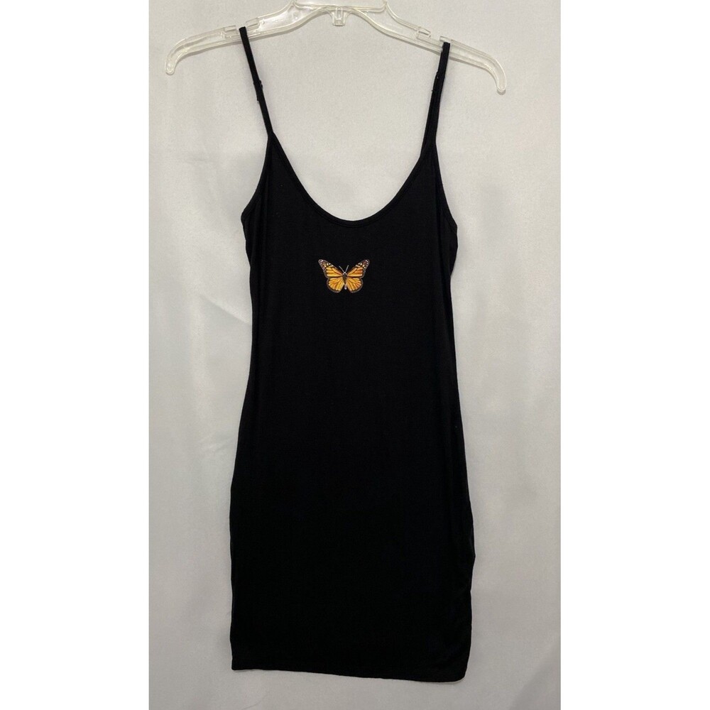 Shein Black Butterfly Mini Slip Dress Womens Small Spaghetti Strap Bodycon